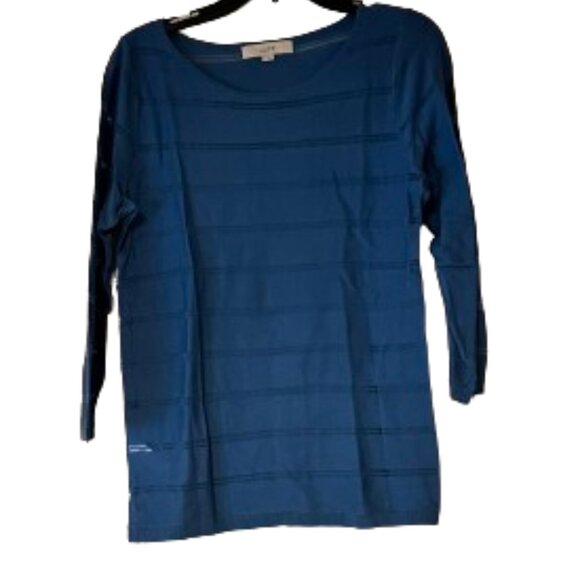 Loft Blue Lightweight Sweater with Sheer Stripes - Medium - Picture 2 of 5